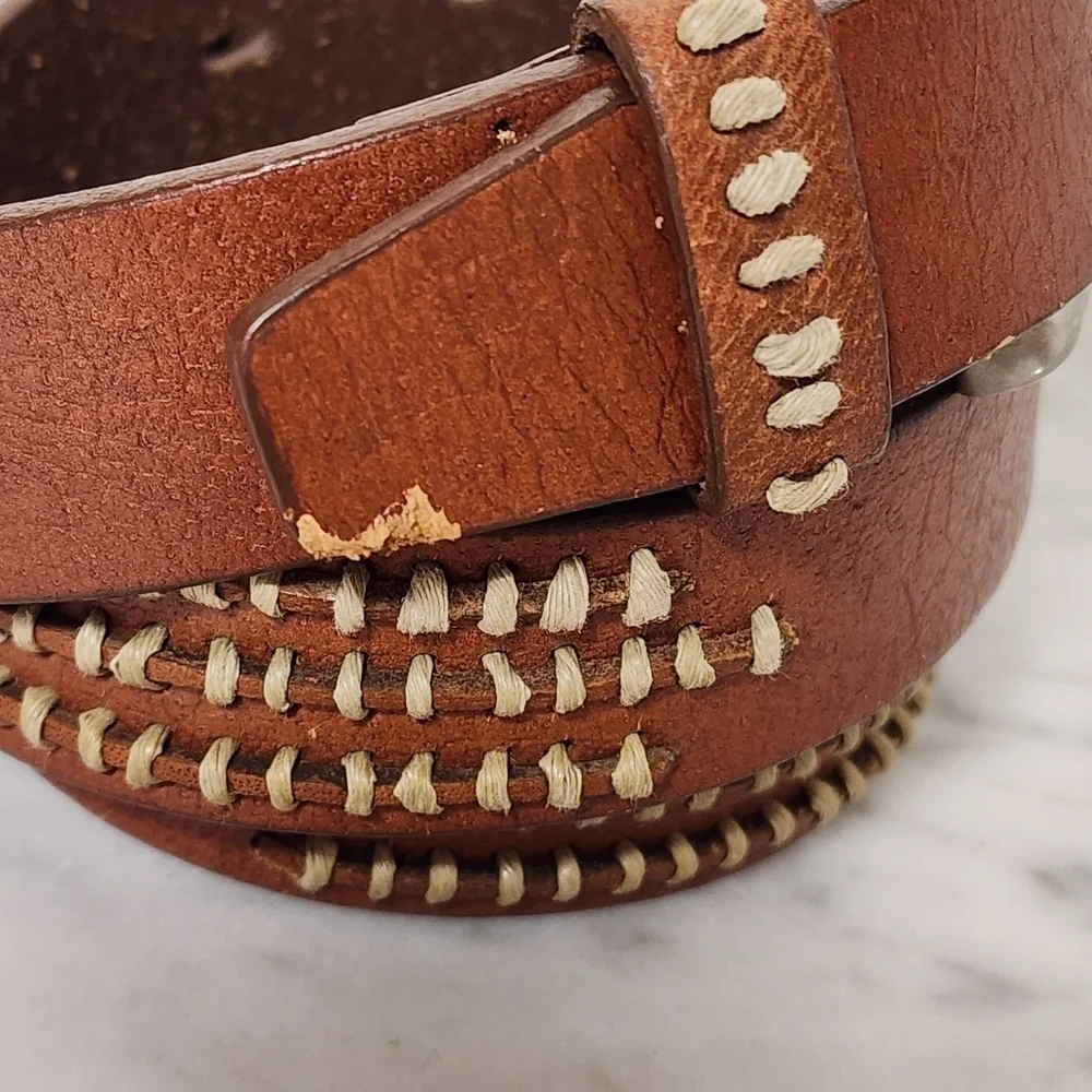 Brown Laced Leather Belt - Women's Size 34/35 Two Tone Western 1